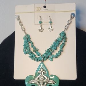 Turquoise and Silver Necklace and Earring Set
